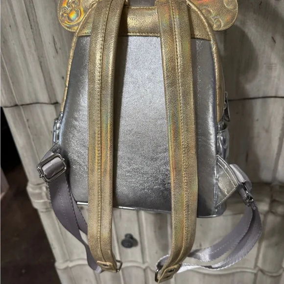 Loungefly Disney Gold and Silver Bow Mini Backpack - Picture 2 of 6